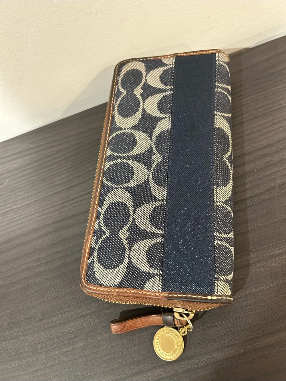 Coach Legacy Signature Striped Denim Accordion Zipper Wallet